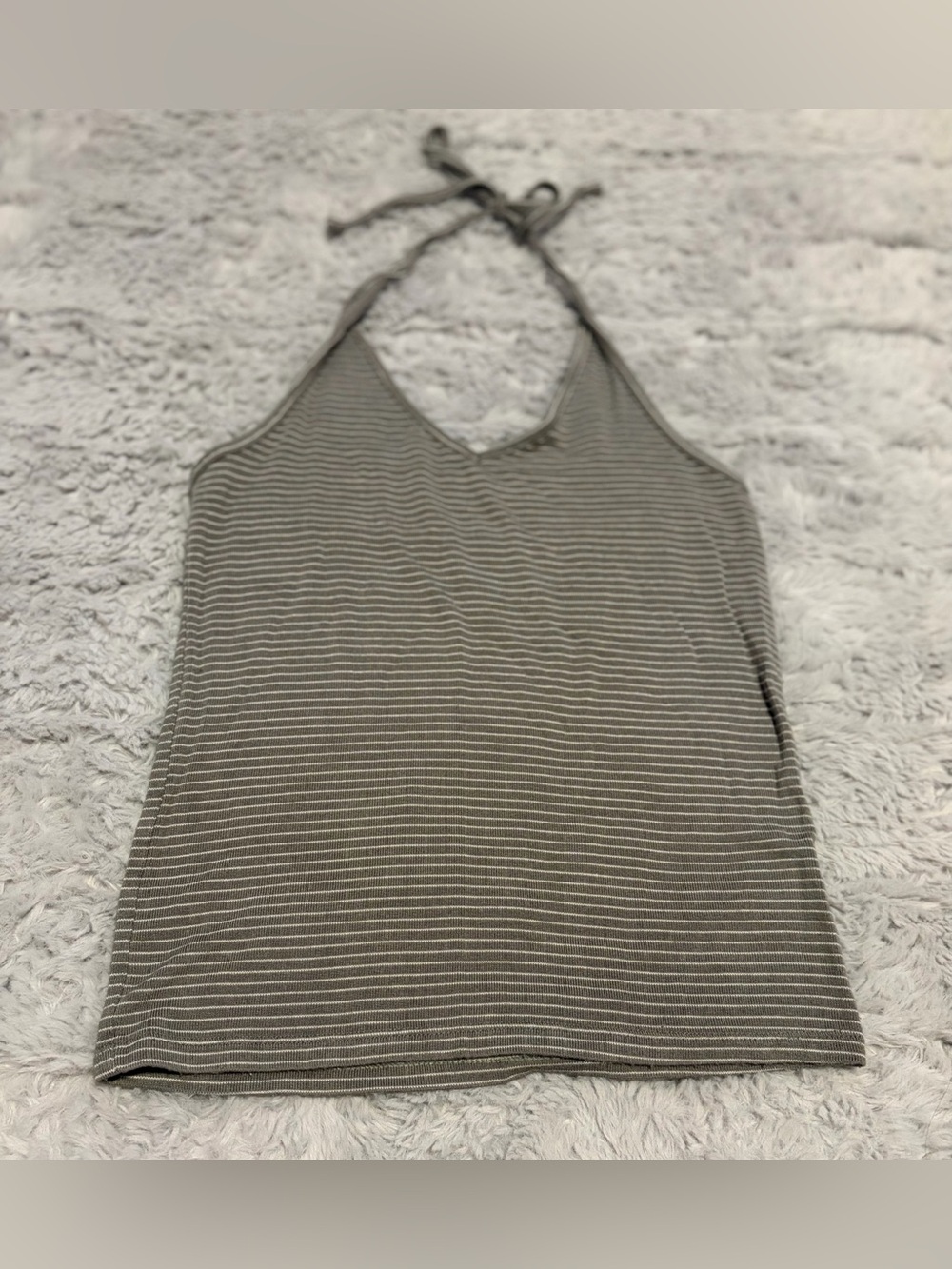 Striped Halter Tank Top in Olive Green